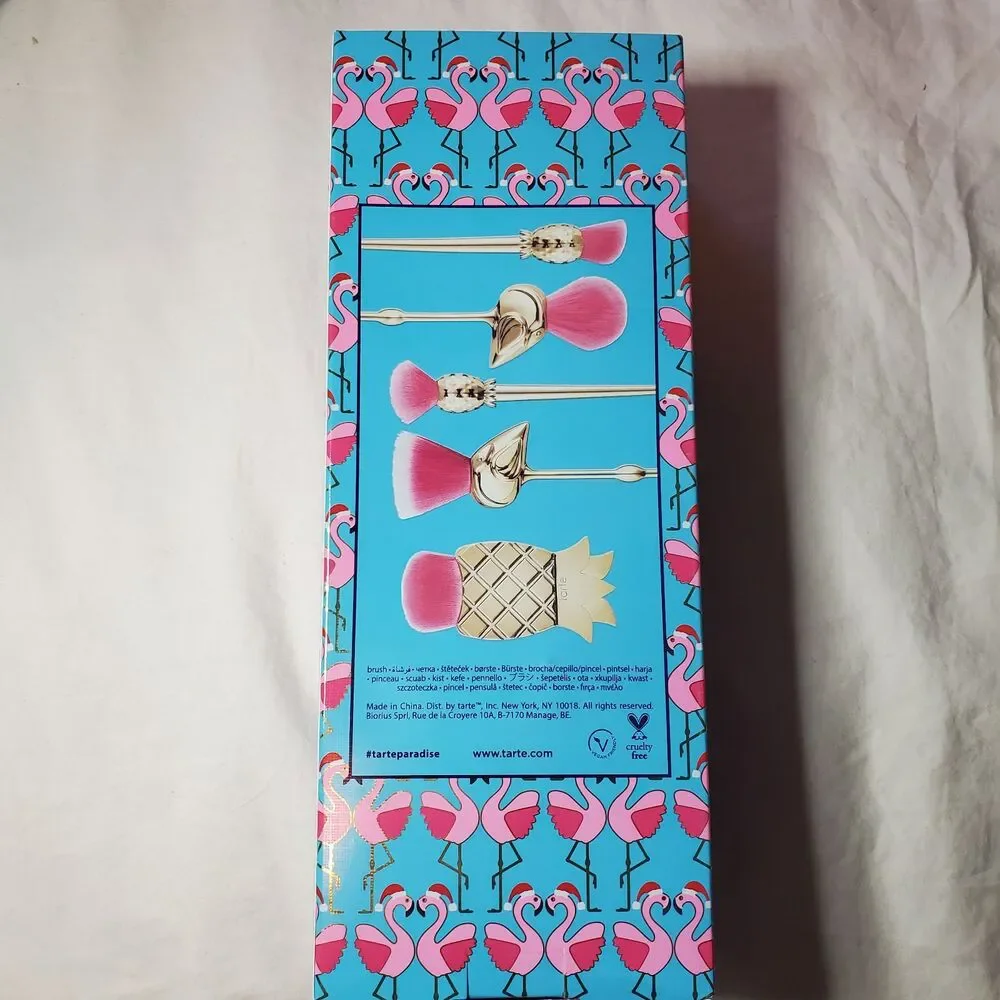 NIB Tarte Let's Flamingle Makeup Brush Set | 5 Full-size Brushes